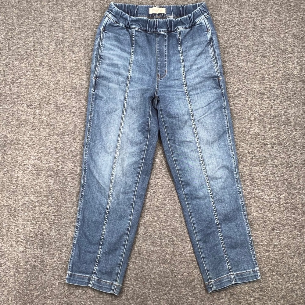Madewell Womens XS Pull On Pintuck Tapered Jeans Medium Wash Blue High Rise Crop